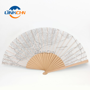 Customized wooden nylon folding hand fan as gift